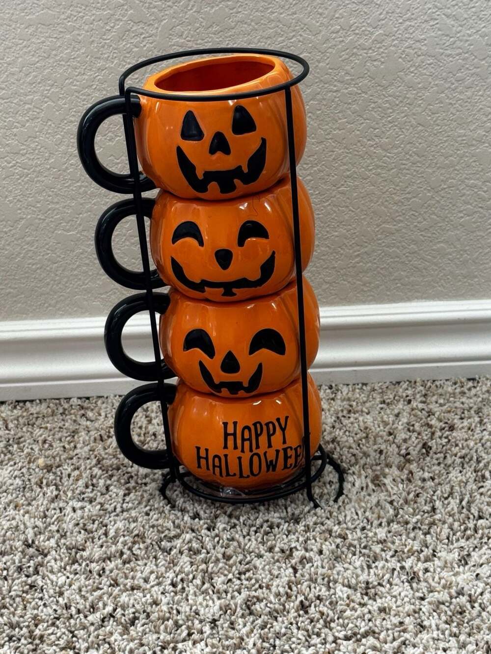 Way To Celebrate Halloween Pumpkin Stackable Mugs With Iron Rack Set